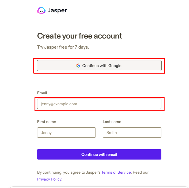 Register with your email or continue with Google