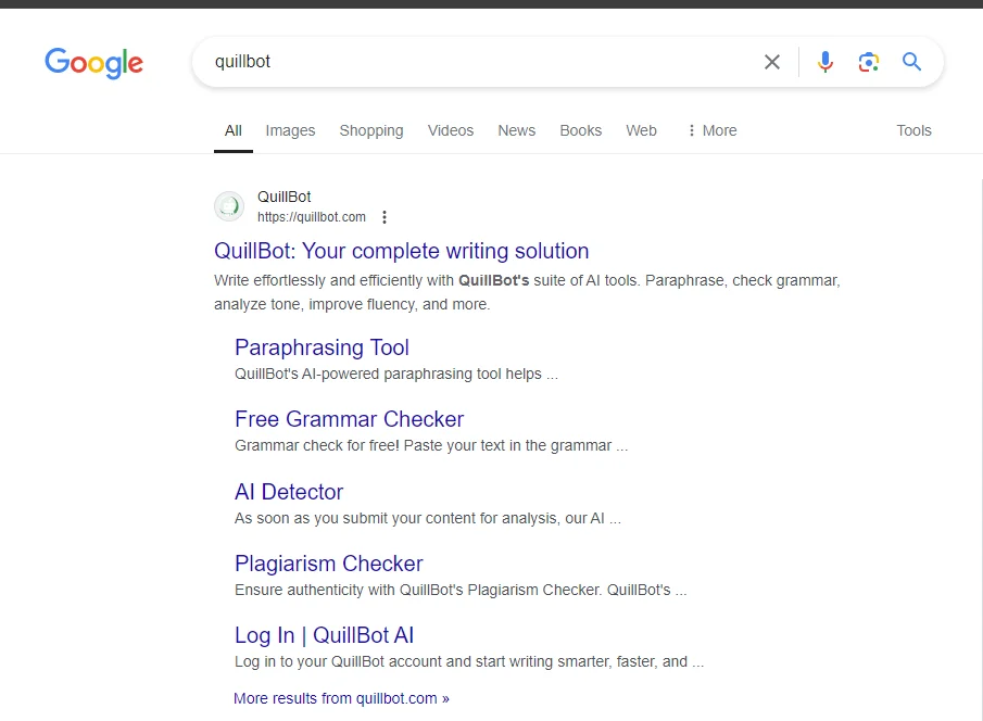 search QuillBot on Google